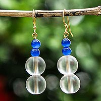 Glass bead dangle earrings, 'Love You More' - Hand Made Recycled Glass Bead Dangle Earrings