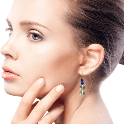 Glass bead dangle earrings, 'Love You More' - Hand Made Recycled Glass Bead Dangle Earrings