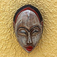 African wood mask, 'Punu' - Handmade African Sese Wood Mask