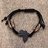 Ebony wood pendant bracelet, 'African Night' - Hand Crafted Ebony Wood Pendant Bracelet from Ghana