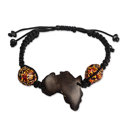 Coconut shell pendant bracelet, 'African Midnight' - Artisan Crafted Coconut Shell Pendant Bracelet from Ghana