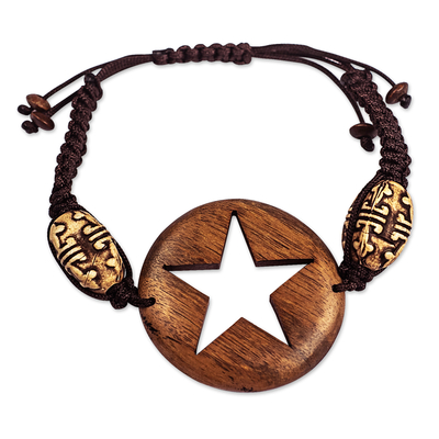 Hand Made Ebony Wood Star-Motif Pendant Bracelet