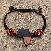 Ebony wood pendant bracelet, 'Unified Love' - Handmade Ebony Wood African Pendant Bracelet