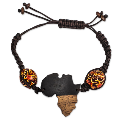 Ebony wood pendant bracelet, 'Unified Love' - Handmade Ebony Wood African Pendant Bracelet