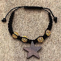 Bettelarmband aus Ebenholz, „Fading Star“ – handgefertigtes Bettelarmband aus Ebenholz mit Sternmotiv