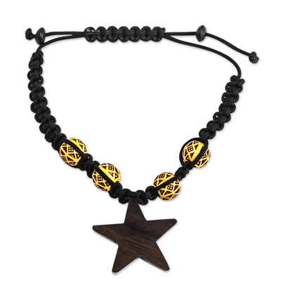 Artisan Crafted Ebony Wood Star-Motif Charm Bracelet