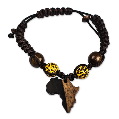 Ebony wood charm bracelet, 'African Day' - Ebony Wood and Recycled Glass Bead Bracelet