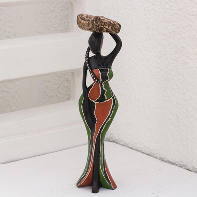 Wood sculpture, 'Ohemaa II' - Hand Carved Sese Wood Figurative Sculpture