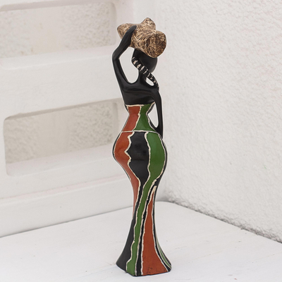 Wood sculpture, 'Ohemaa II' - Hand Carved Sese Wood Figurative Sculpture