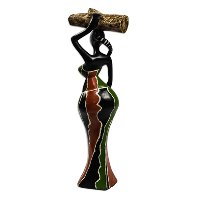 Holzskulptur „Ohemaa II“ – handgeschnitzte figurative Skulptur aus Sese-Holz