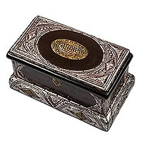 Wood Jewellery box, 'Royal Jewels' - Sese Wood and Aluminum Plated Jewellery Box