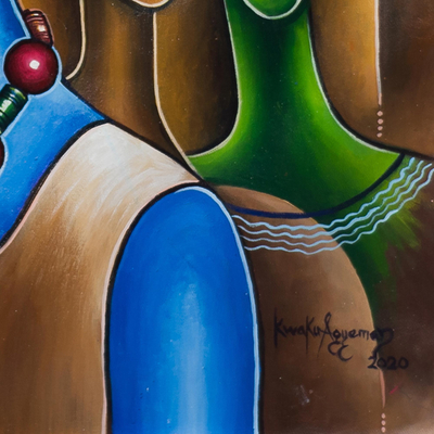 'Akuaba Sister Solidarity' - Pintura expresionista de figuras acrílicas sobre lienzo