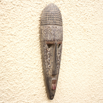 Ivoirian wood mask, 'Mystery and Spirit' - Hand Made Ivory Coast Wood Mask