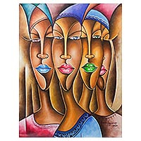 'Akuaba Sister Spirit ' - Acrylic Figure Painting on Canvas from Ghana