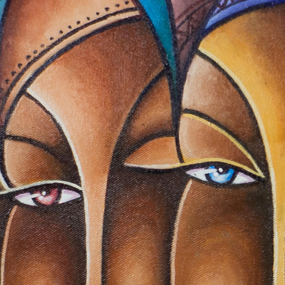 'Akuaba Sister Spirit ' - Acrylic Figure Painting on Canvas from Ghana