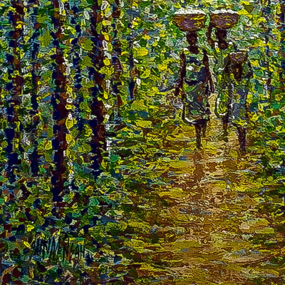 'Forest Path II' - Pintura de bosque acrílica firmada sobre lienzo