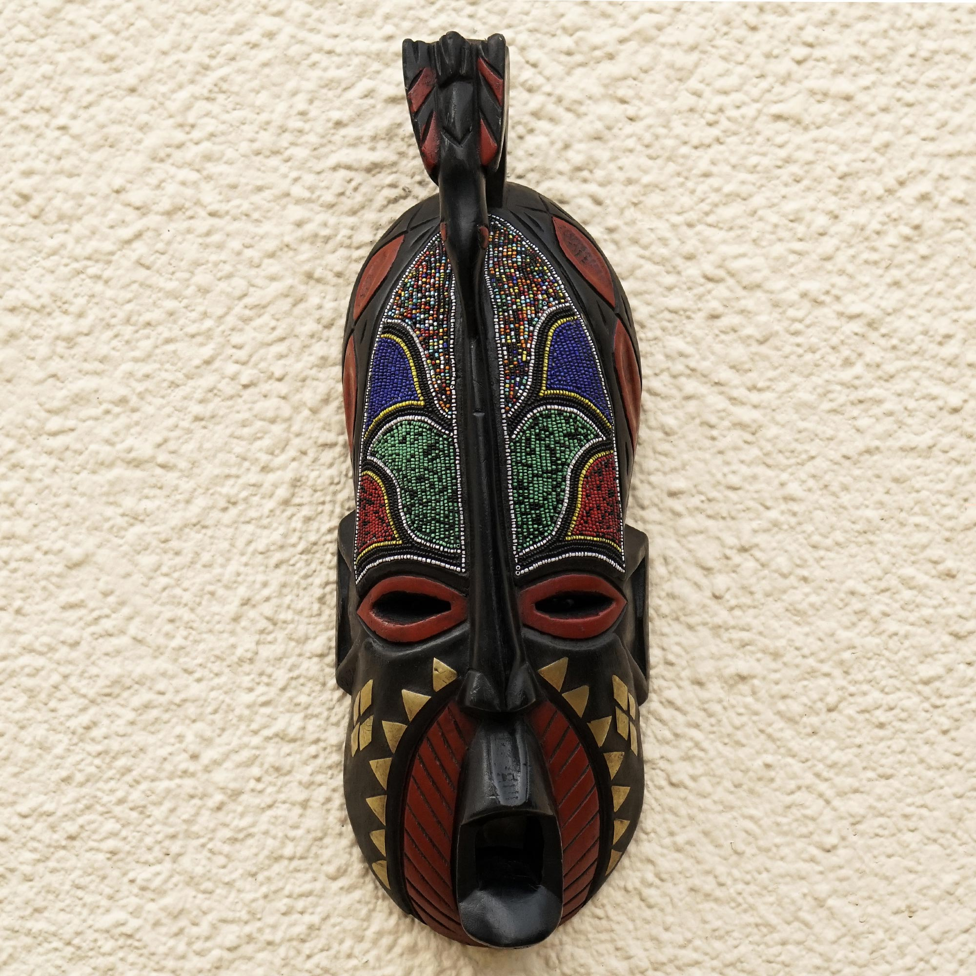 Rubber Wood and Brass Plated African Mask - Oblong | NOVICA