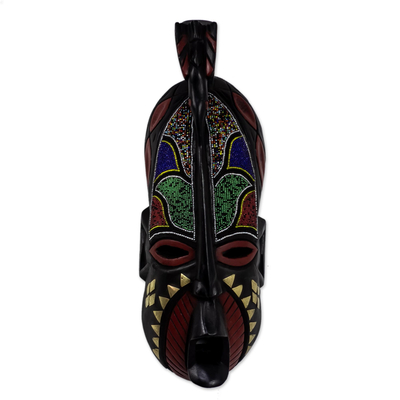 Máscara de madera africana - Máscara africana chapada en madera de caucho y latón