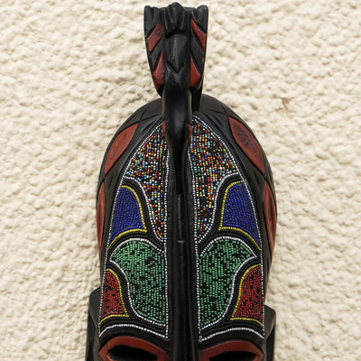 African wood mask, 'Oblong' - Rubber Wood and Brass Plated African Mask