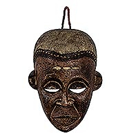 African wood mask, 'Akuba' - Hand Carved Sese Wood Mask from Ghana