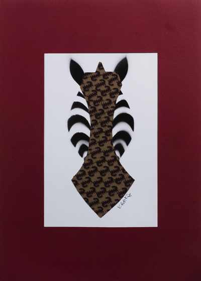 'Zebra IV' - Pintura de cebra firmada en cartulina