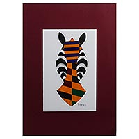 'Zebra III' - Matted Acrylic Zebra Painting