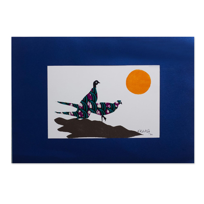'Love Birds II' - Matted Acrylic Bird Painting