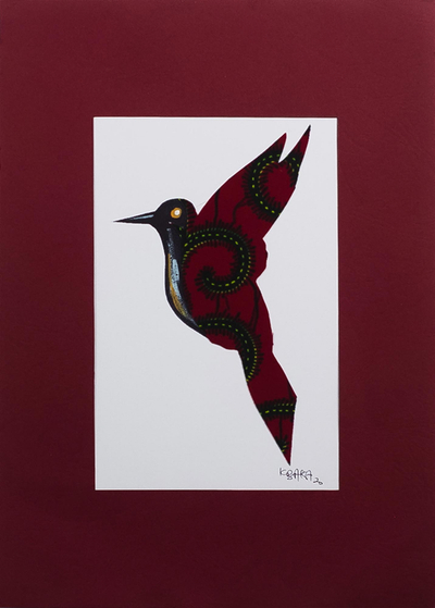 Matted Acrylic Hummingbird Painting