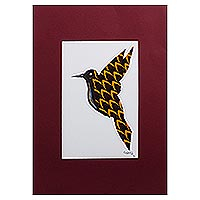 'Creo que puedo volar V' - Pintura de colibrí acrílico firmada en cartulina