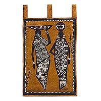 Cotton wall hanging, 'Sister Sister' - Painted Figurative Wall Hanging