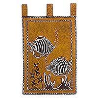 Cotton wall hanging, 'Best Friends' - Cotton Wall Hanging with Underwater Scene