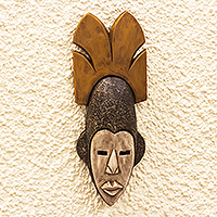 African wood mask, 'Mawulorm' - Hand Carved African Sese Wood Mask