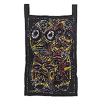 Cotton batik wall hanging, 'Ancestral Mask' - Signed Cotton Wall Hanging from Africa