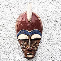 African wood mask, 'Dan Arches' - Dan Tribal African Mask in Sese Wood for Wall Display