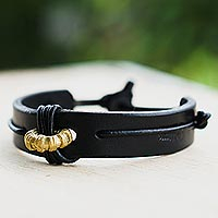 Men's leather wristband bracelet, 'Fortunate Son in Black' - Men's Leather Wristband Bracelet