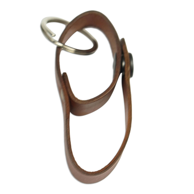 Leather lanyard, 'Fortunate One' - Unisex Leather and Brass Snap Lanyard