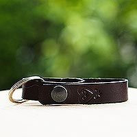 Leather lanyard, 'Wheel of Fortune in Brown' - Hand Crafted Brown Leather Lanyard