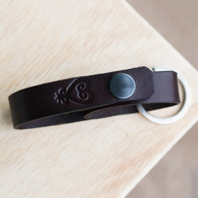 Schlüsselband aus Leder - Handgefertigtes Schlüsselband aus braunem Leder