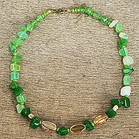 Agate beaded necklace, 'Green Machine' - Eco-Friendly Agate and Glass Beaded Necklace