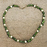 Agate beaded necklace, 'Queen Green' - Handmade Agate and Recycled Glass Beaded Necklace