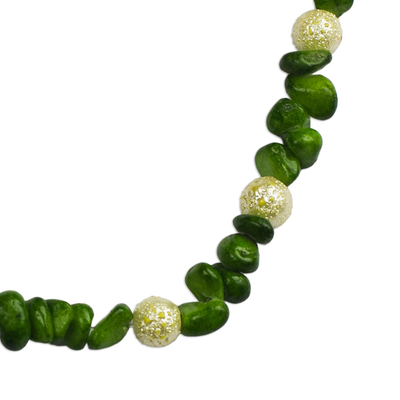 Agate beaded necklace, 'Queen Green' - Handmade Agate and Recycled Glass Beaded Necklace
