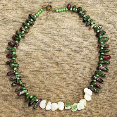 Agate beaded necklace, 'Evergreen Wood' - Agate and Recycled Plastic Beaded Necklace