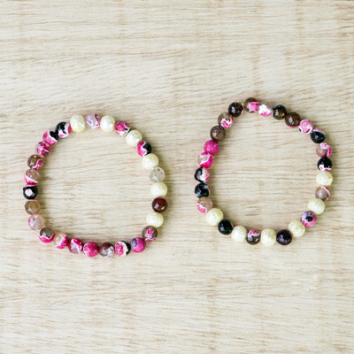 Recycled glass beaded bracelets, 'Bubble Pop' (pair) - Eco-Friendly Recycled Glass Beaded Bracelets (Pair)