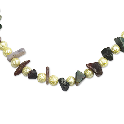 Agate beaded necklace, 'Spring Love' - Hand Made Agate and Brass Beaded Necklace