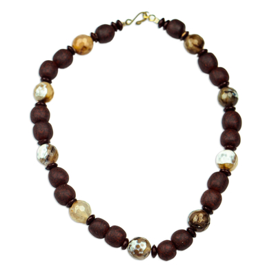Agate and Recycled Glass Beaded Necklace