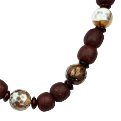 Agate beaded necklace, 'Animwaa' - Agate and Recycled Glass Beaded Necklace