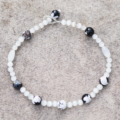 Perlenkette aus Achat und Katzenauge, 'Edufwa' - Halskette aus Perlen aus Achat und Katzenauge
