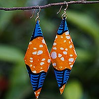 Cotton dangle earrings, 'Say It Loud' - Cotton Fabric and Brass Dangle Earrings