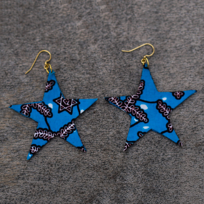 Cotton dangle earrings, 'Big Star' - Cotton and Brass Star Dangle Earrings