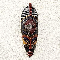 African wood mask, 'Nkwa' - Hand Carved Sese Wood and Aluminum Plated Mask